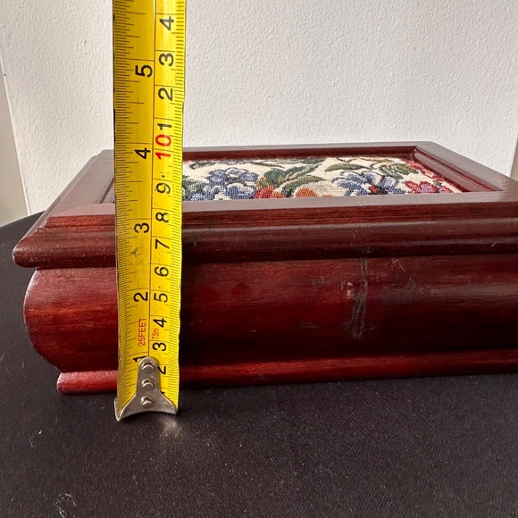 Vintage Wooden Jewelry Box with Floral Tapestry Lid Rectangular Trinket Storage - Picture 11 of 12